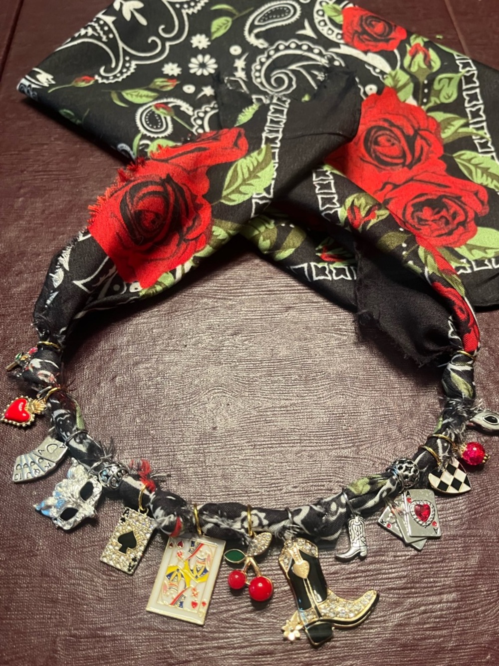 Bandana Charm Necklace, Blackjack Casino Poker Style Charms - Vegas Ready!